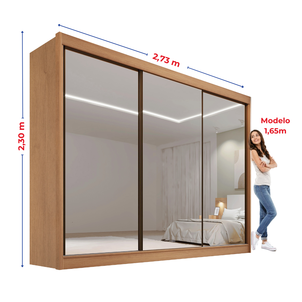 Guarda-Roupa Casal 3 Portas de Correr 6 Gavetas Qatar D Doro 100% MDF Cinamomo/Marrom