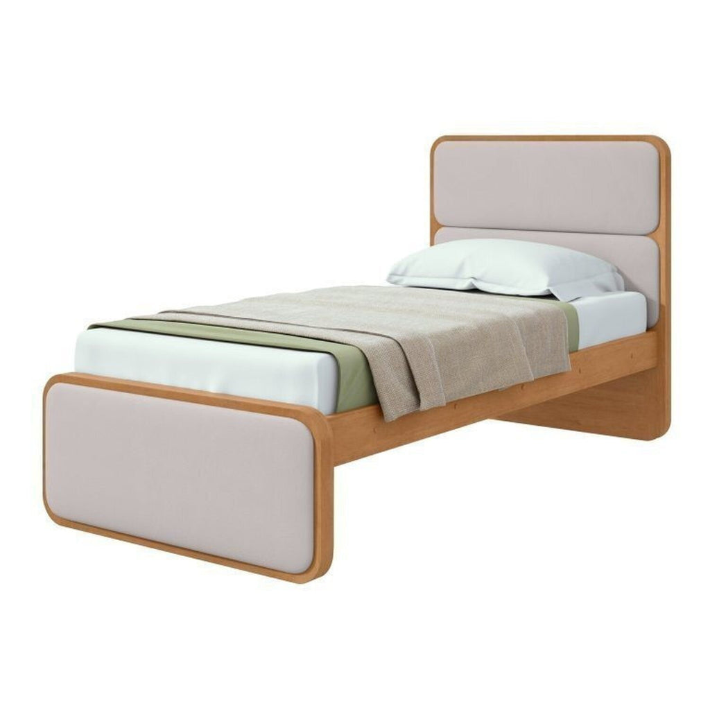 Kit 3 Peças com 2 Camas de Solteiro e Mesa de Cabeceira Loop Bege Amêndoa Clean/Off White Móveis Lopas