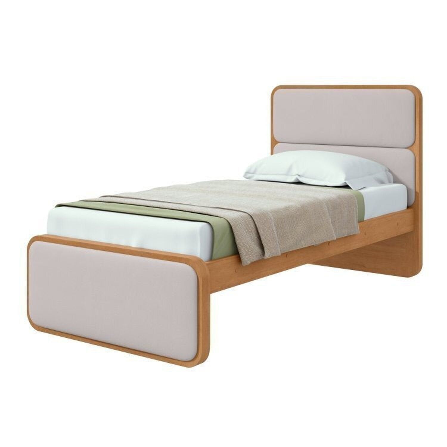 Kit 3 Peças com 2 Camas de Solteiro e Mesa de Cabeceira Loop Bege Amêndoa Clean/Off White Móveis Lopas