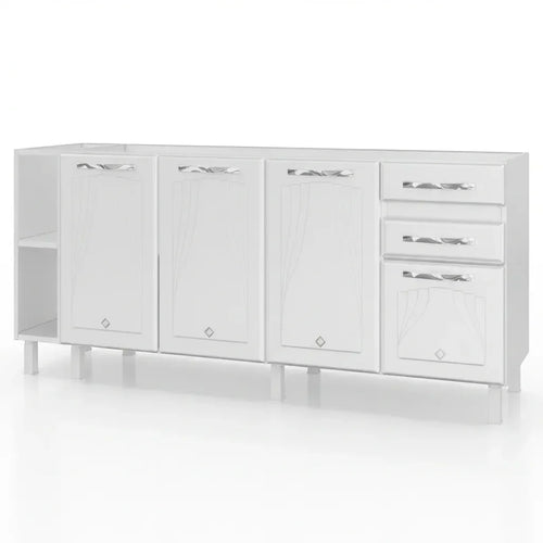 Balcão de Cozinha para Pia em Aço 4 Portas 2 Gavetas com Nichos 180cm Star New Telasul Branco