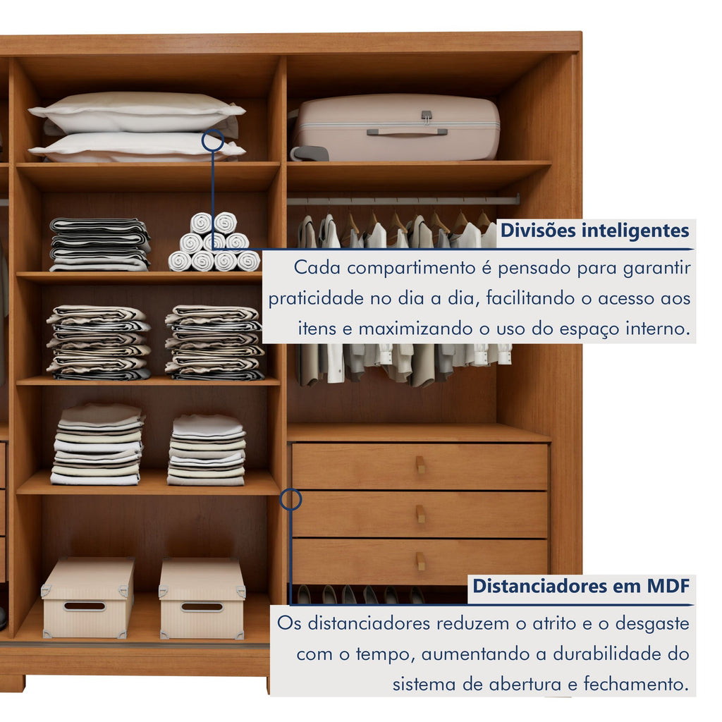 Guarda-Roupa Casal 3 Portas 6 Gavetas com Pés Ollie Yescasa 100% MDF Marrom Amêndoa Clean/Off White