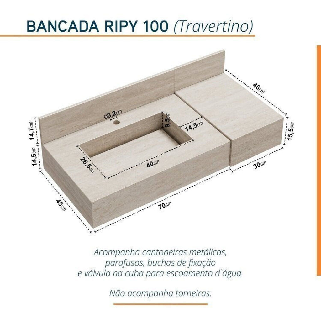 Conjunto para Banheiro Bumi Ripy 100cm Cuba Esculpida Armário e Espelho Amarelo/Wood
