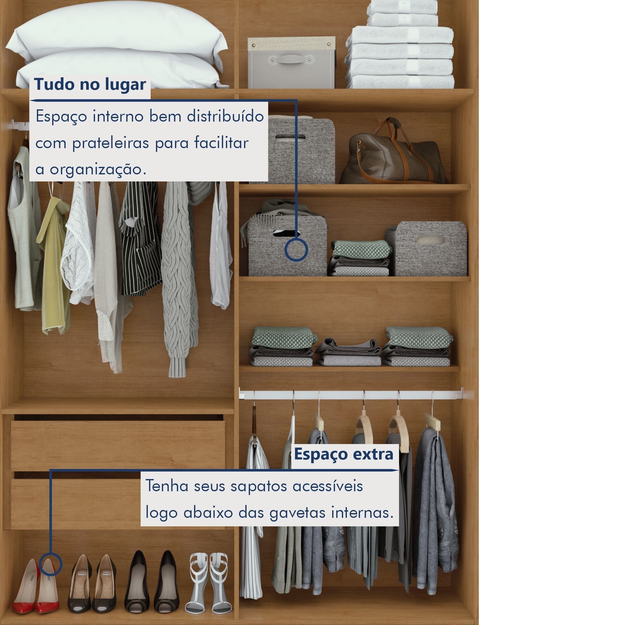 Guarda-Roupa Solteiro 4 Portas 2 Gavetas Alonzo Móveis Lopas 100% MDF Marrom Amêndoa Clean/Branco