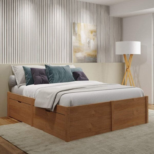 Cama Casal 4 Gavetas Madeira Maciça Beauty Marrom/Amêndoa