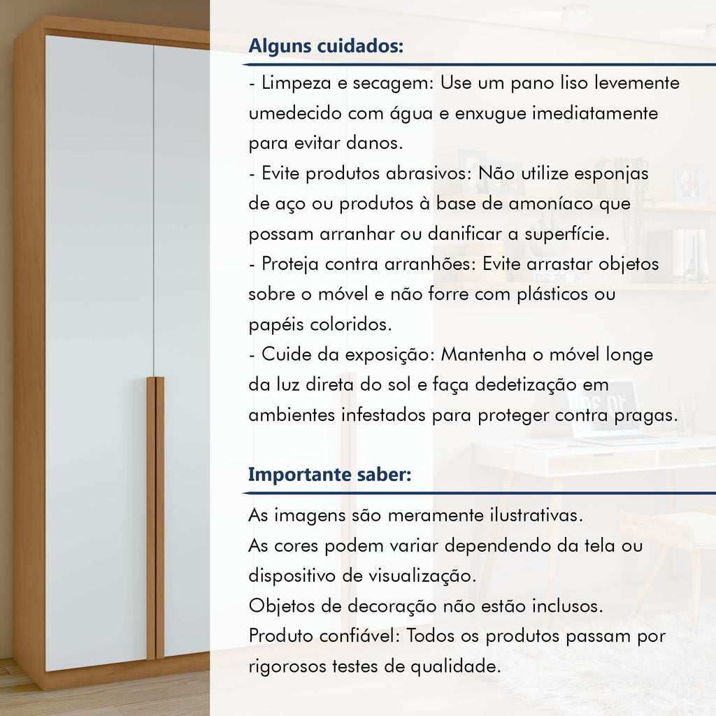 Guarda-Roupa Solteiro 4 Portas 2 Gavetas Alonzo Móveis Lopas 100% MDF Marrom Amêndoa Clean/Branco