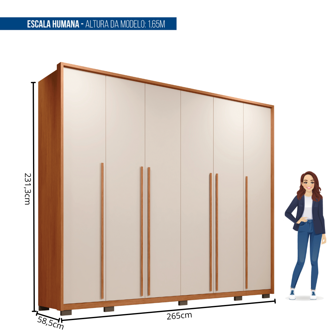 Guarda-Roupa Casal 6 Portas 6 Gavetas Suburban Gold Espresso Móveis 100% MDF Marrom/Freijó/Off White