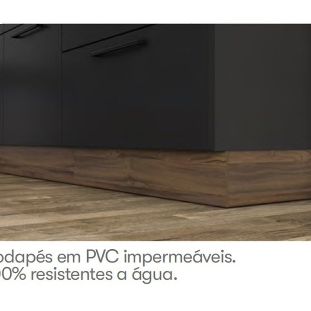 Cozinha Modulada em Aço Exclusive Itatiaia 7 Peças 12 Portas 7 Gavetas Cristaleira Preto/Grafite/Matt