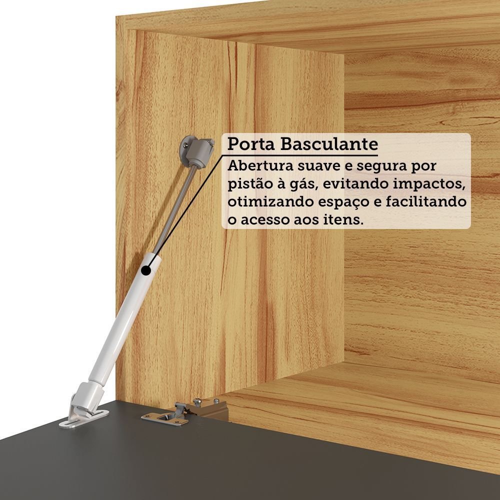 Cozinha Completa Modulada 100% MDF Vicenza Espresso Móveis 6 Peças 12 Portas 4 Gavetas Vidro Amêndoa/Chumbo 354,5x225x47cm