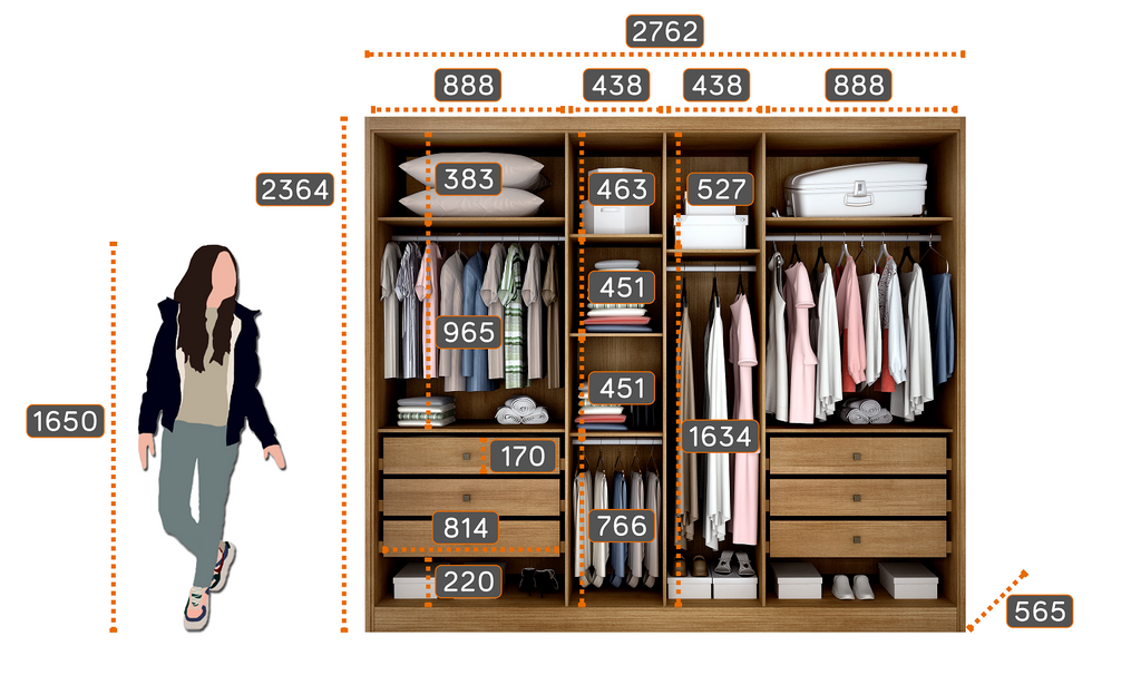 Guarda-Roupa Casal 6 Portas 6 Gavetas com Espelho Reno Novo Horizonte 100% MDF Marrom/Cumaru/Fendi