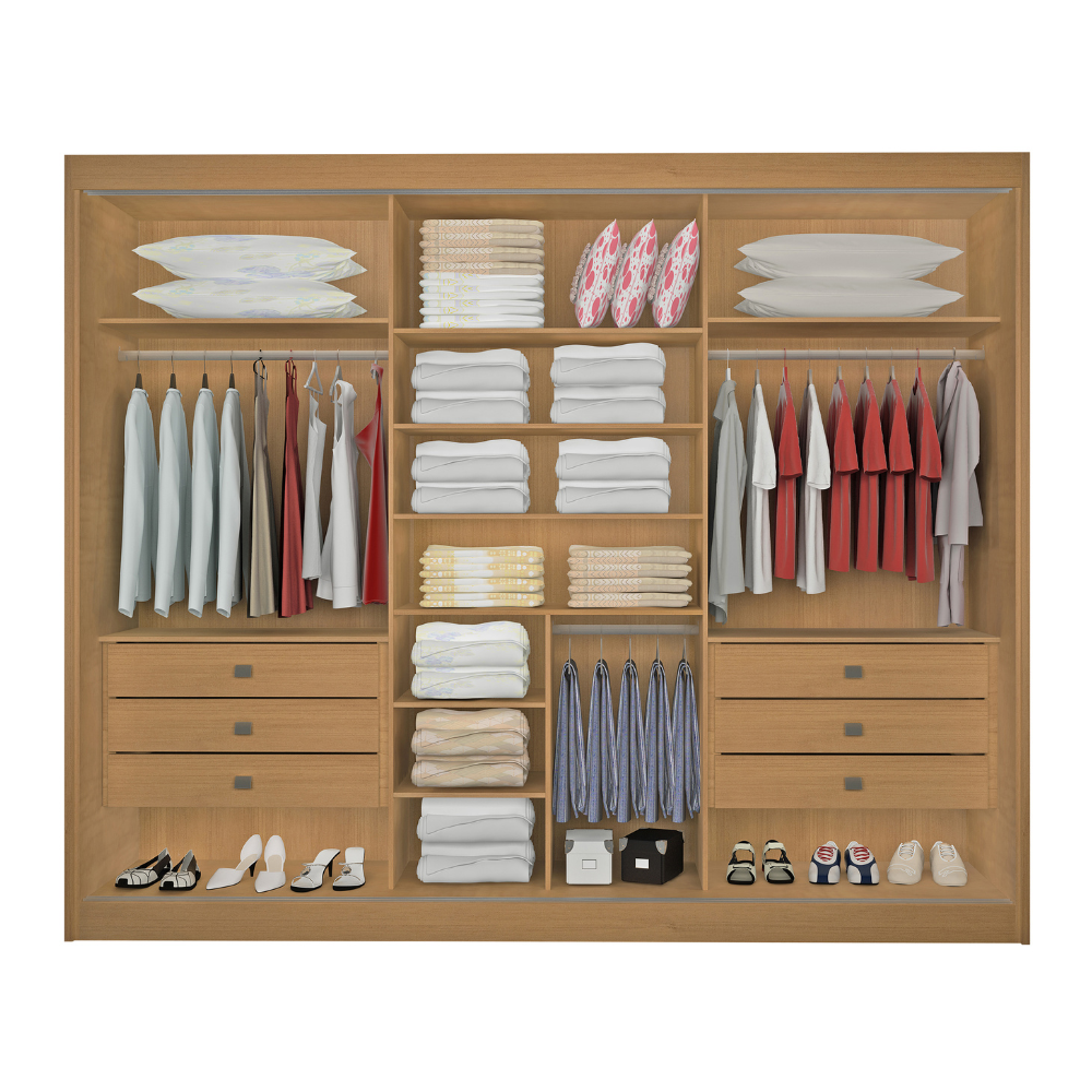 Guarda-Roupa Casal 3 Portas de Correr 6 Gavetas Qatar D Doro 100% MDF Cinamomo/Marrom