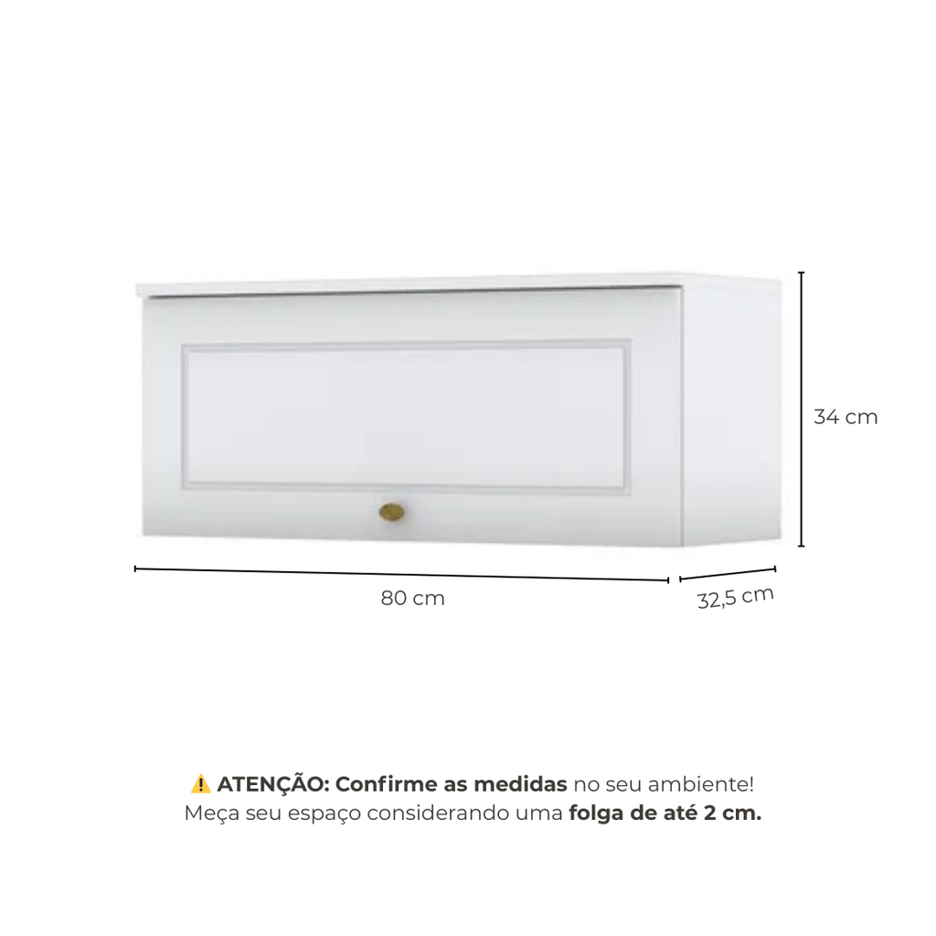 Armário Aéreo 1 Porta Basculante 80cm Emily Espresso Móveis Branco
