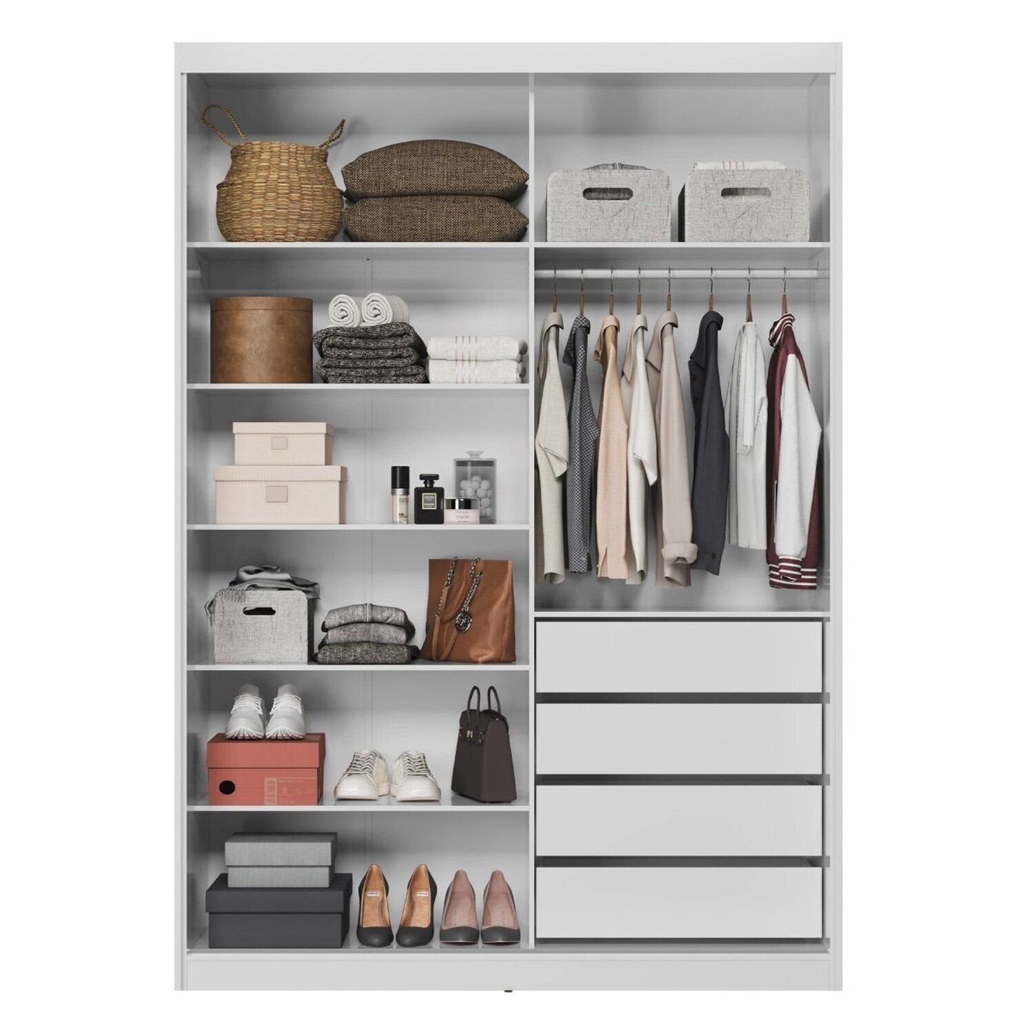Guarda-Roupa Casal com Espelho Demóbile London 2 Portas de Correr 4 Gavetas 100% MDF Branco