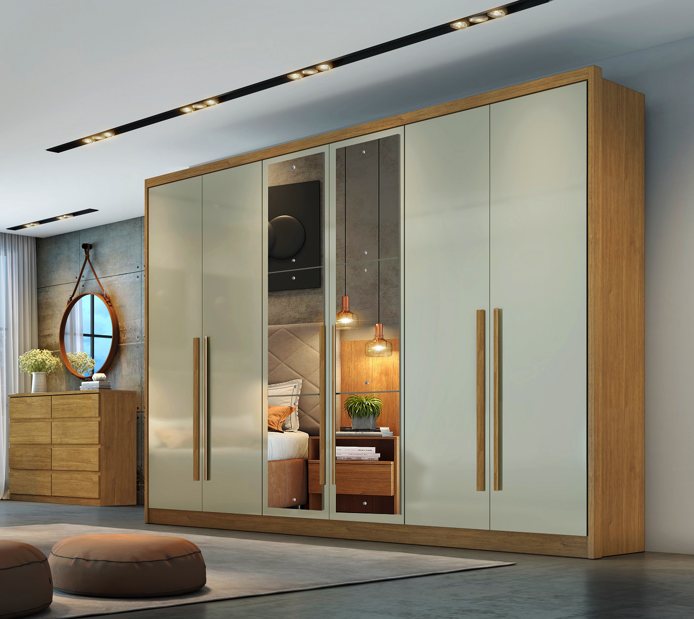 Guarda-Roupa Casal 6 Portas 6 Gavetas com Espelho Reno Novo Horizonte 100% MDF Marrom/Cumaru/Fendi