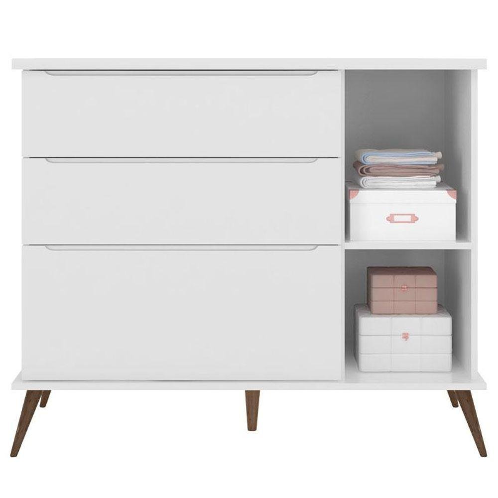 Cômoda e Guarda-Roupa Infantil Retro Alice MDF Branco Acetinado Phoenix Baby