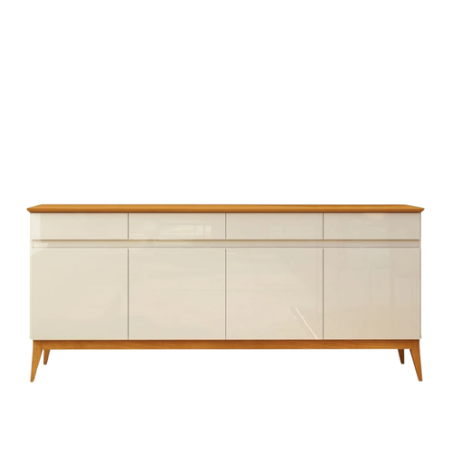 Buffet Aparador 4 Portas e 4 Gavetas Premium MDF Off White/Cedro EDN Móveis