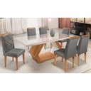 Conjunto Sala de Jantar Mesa Retangular Tampo Vidro/MDF Alvorada 180x90 com 6 Cadeiras Melissa Rufato