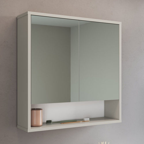 Armário Espelheira para Banheiro Bari Art in Móveis 60cm 2 Portas 1 Nicho Bege/Arenas