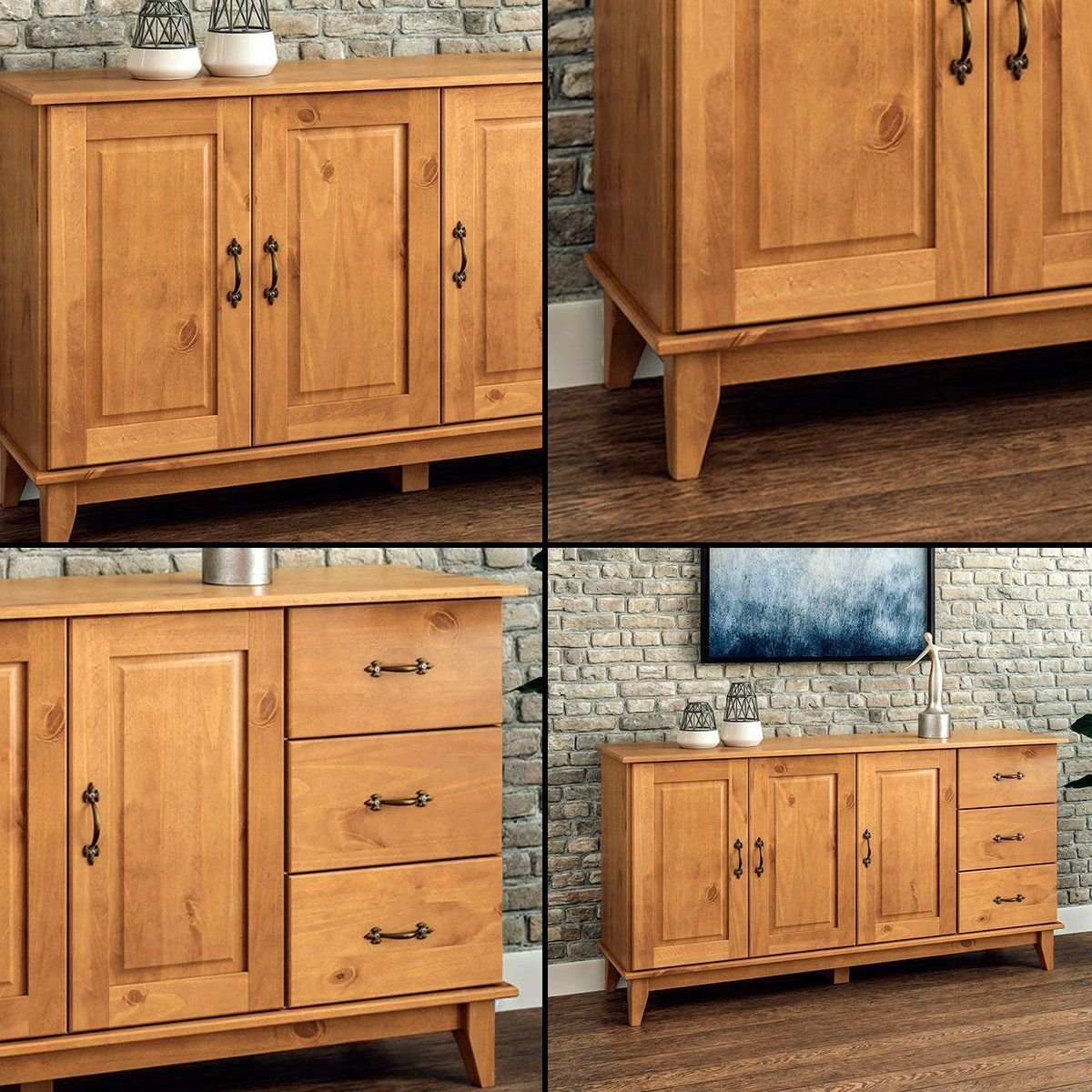 Buffet Aparador 3 Portas 3 Gavetas 156 cm e Cristaleira 2 Portas Bella Slim Carvalho Fosco