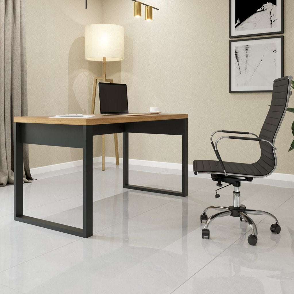 Escrivaninha Mesa Escritório Industrial 100% MDF 135cm Freijó/Preto Pradel