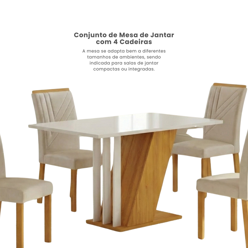 Conjunto Sala de Jantar Mesa Retangular Tampo MDF/MDP com 4 Cadeiras Miami Yescasa
