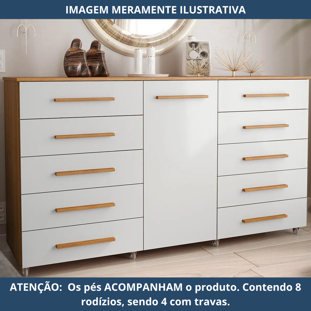 Cômoda para Quarto 10 Gavetas e 1 Porta Imperial Batrol Móveis Marrom/Freijó/Off White