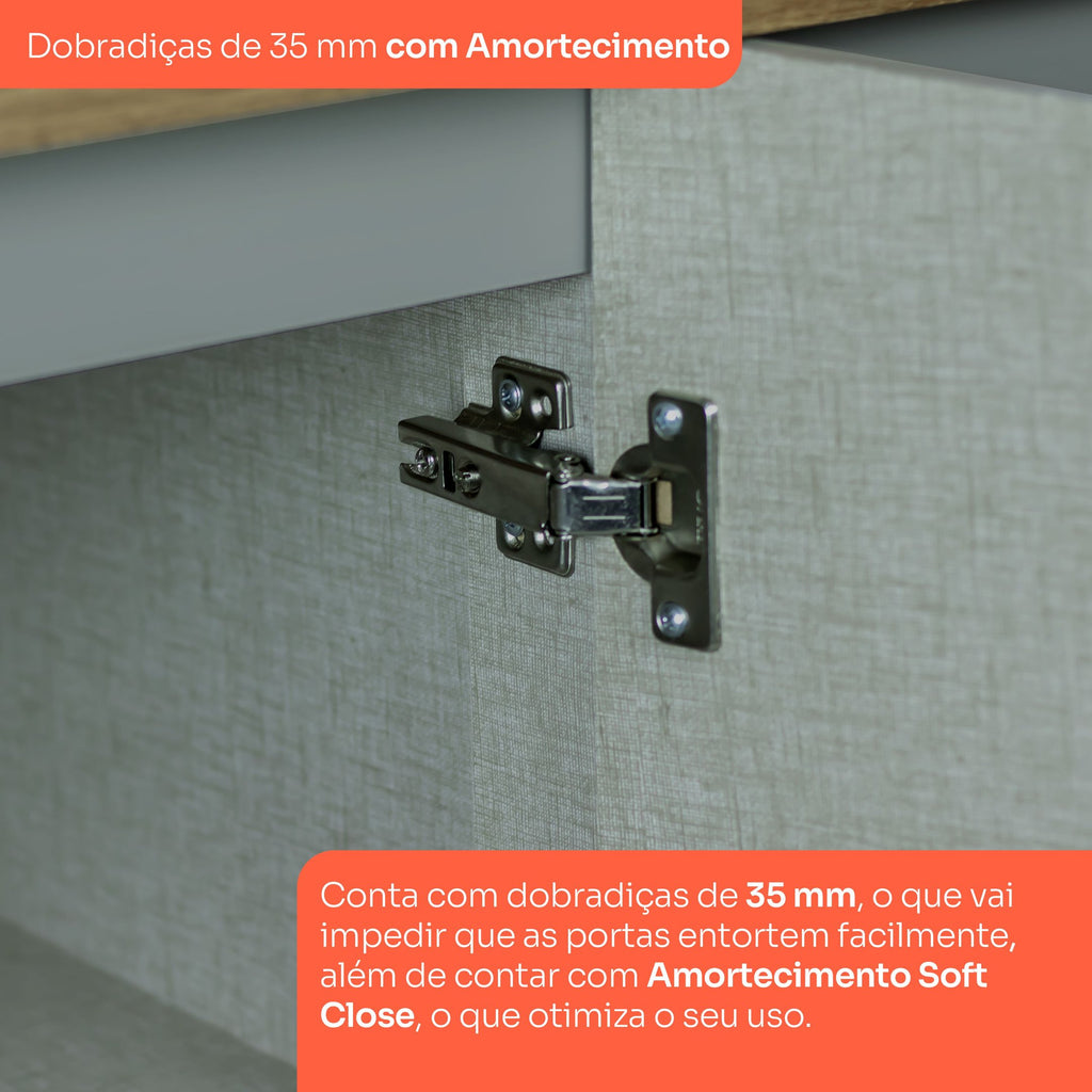 Cozinha Compacta 2 Peças 100% MDF com Balcão Pia e Tampo Cinza/Nature Americana Henn 913398