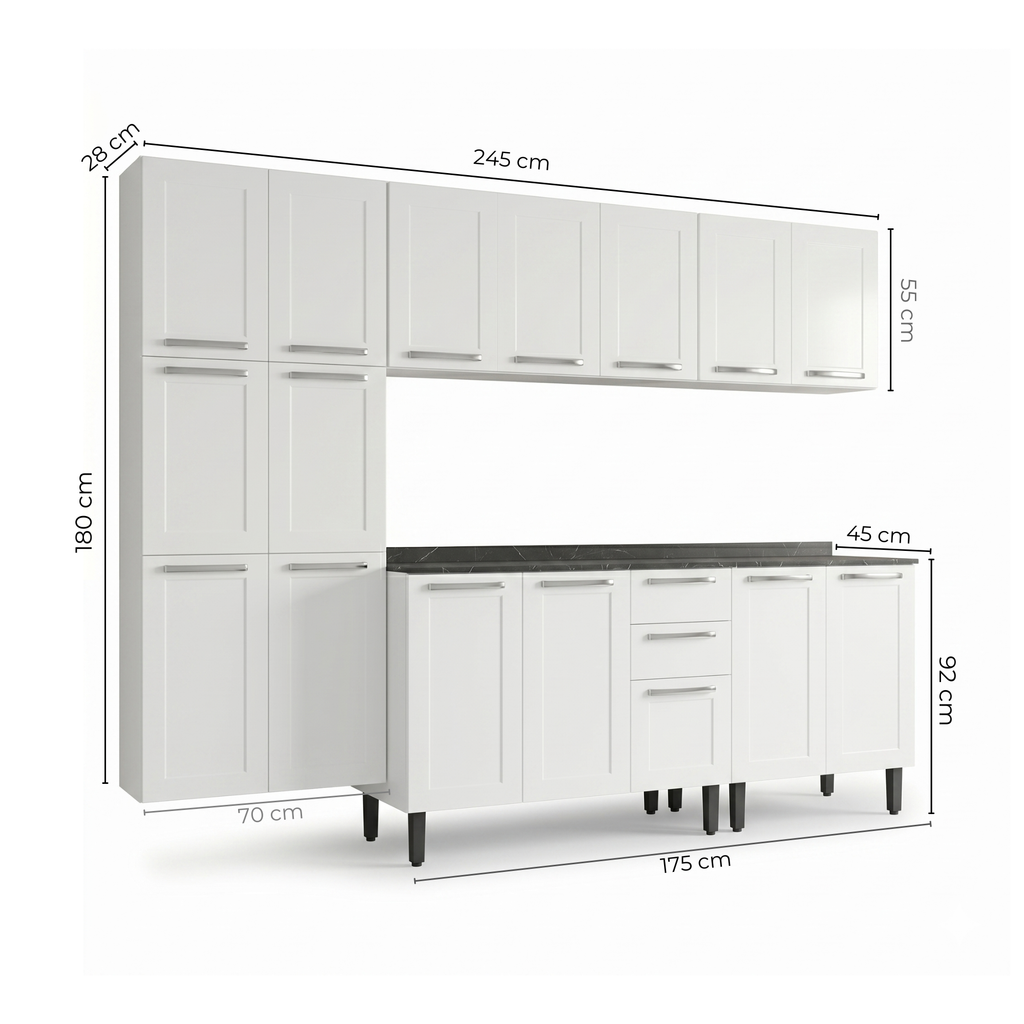 Cozinha Modulada em Aço 5 Peças 16 Portas 2 Gavetas Florença Itatiaia Branco/Neve