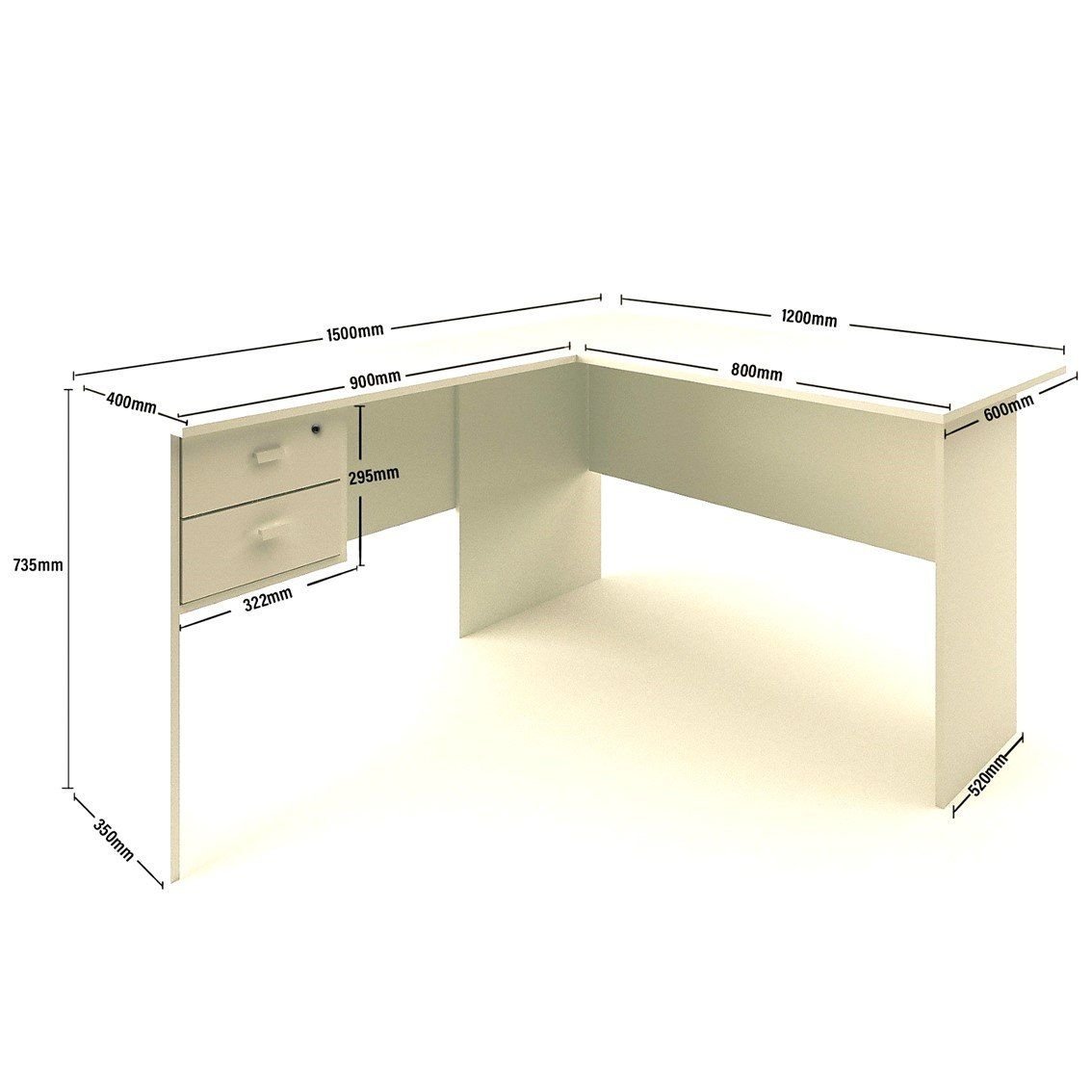 Escrivaninha Mesa Escritório em L Thor 2 Gavetas 150cm Espresso Móveis