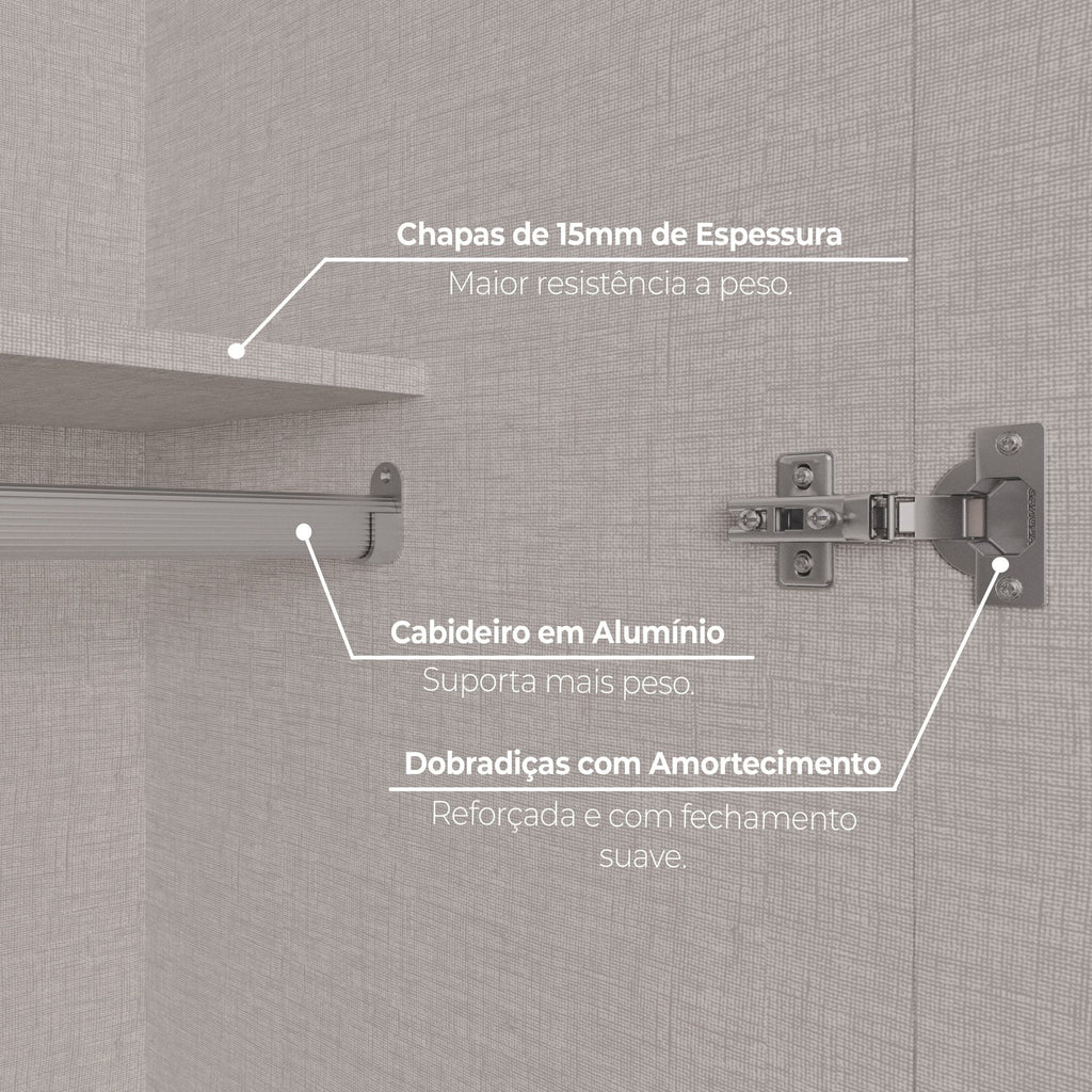 Guarda-Roupa Casal 6 Portas 4 Gavetas Nova York Espresso Móveis Branco
