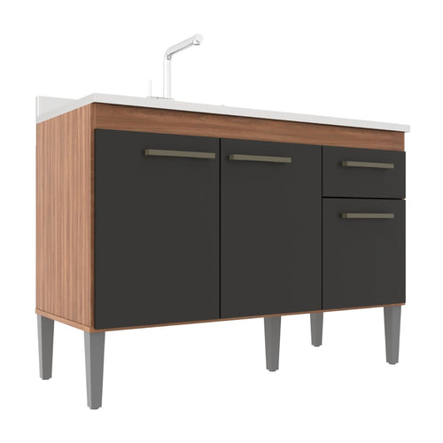 Balcão de Pia 120cm Realeza 3 Portas 1 Gaveta Móveis Menezes Cinza/Manchester/Grafite
