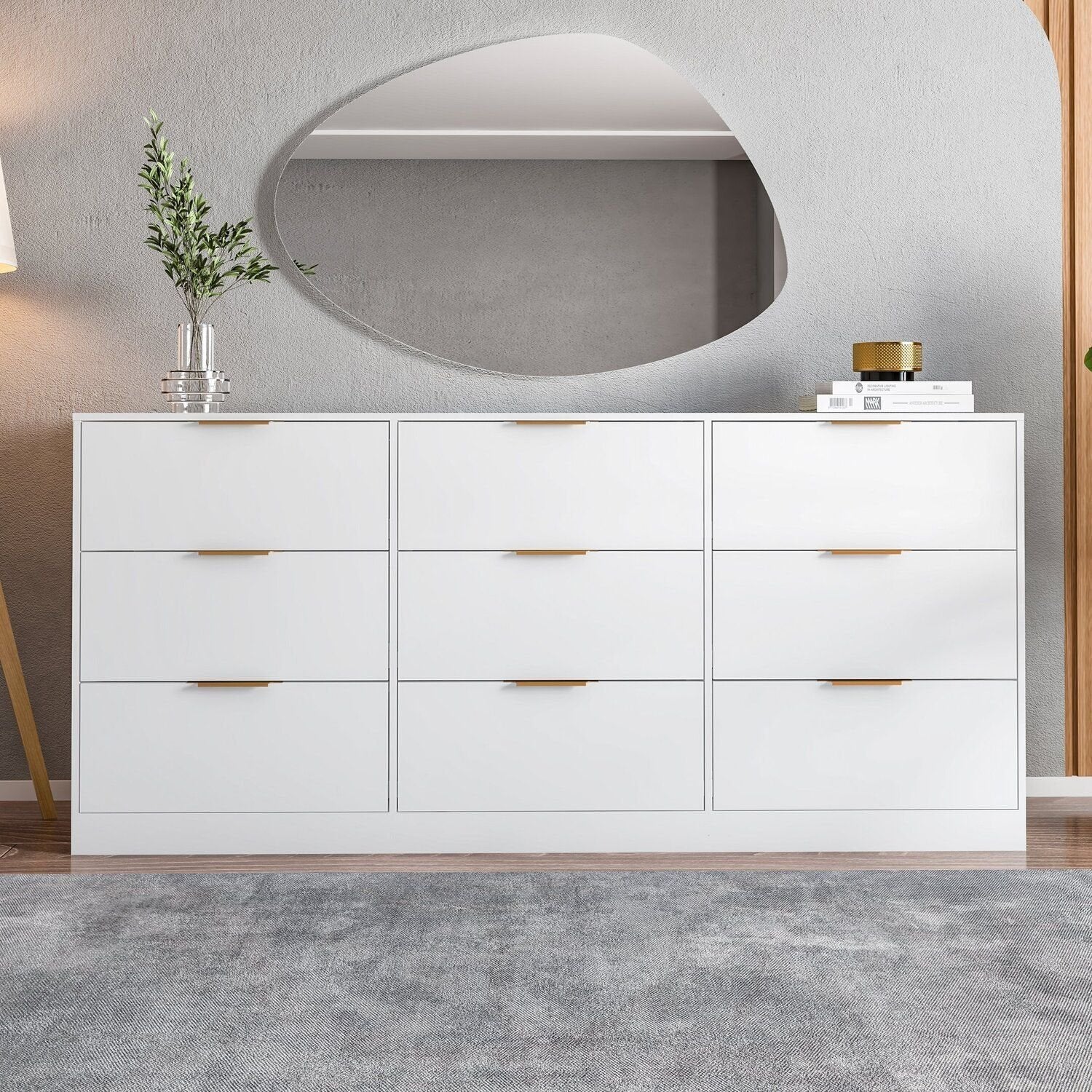 Cômoda para Quarto 9 Gavetas 200x90cm Sun Yescasa Branco