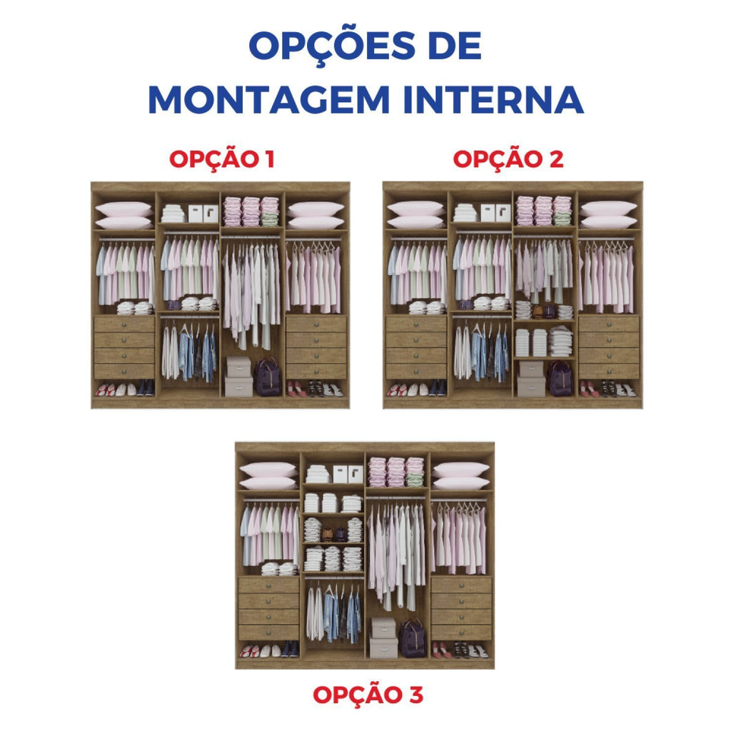Guarda-Roupa Casal 8 Portas 8 Gavetas Império D Doro 100% MDF Cinamomo/Off White