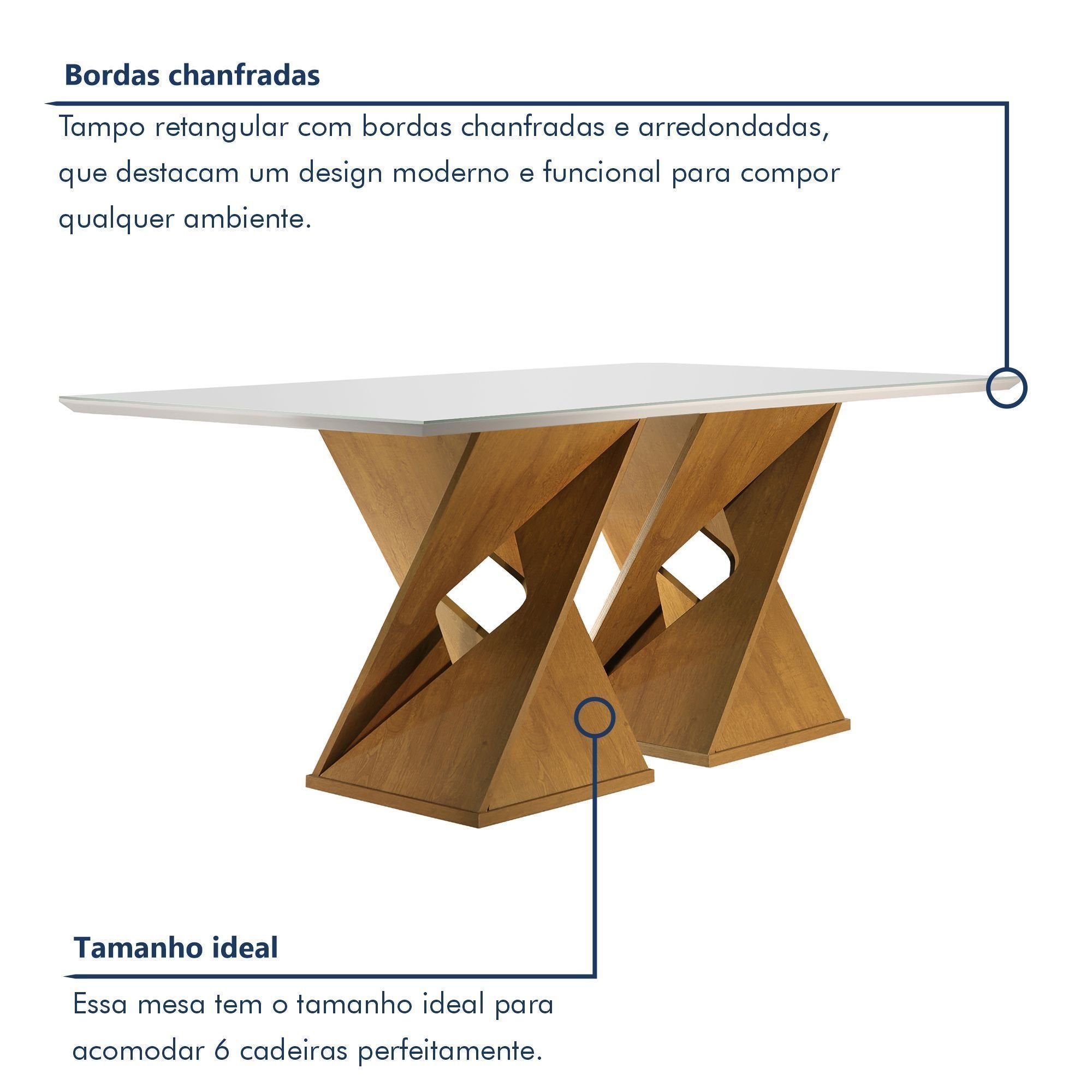 Conjunto Sala de Jantar Genova Tampo Vidro/MDF com 6 Cadeiras Genova Smart Plus Cel Móveis