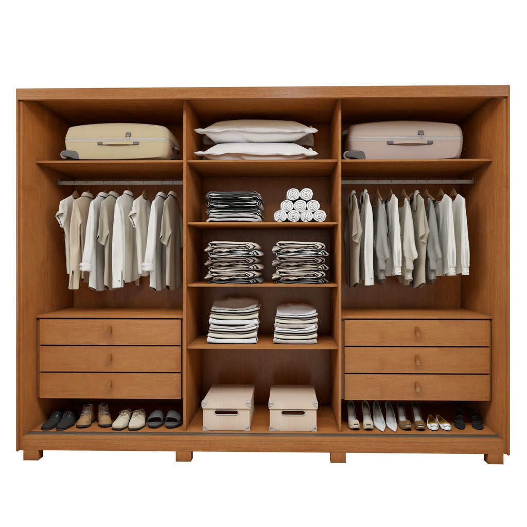 Guarda-Roupa Casal 3 Portas 6 Gavetas com Pés Ollie Yescasa 100% MDF Marrom Amêndoa Clean/Off White