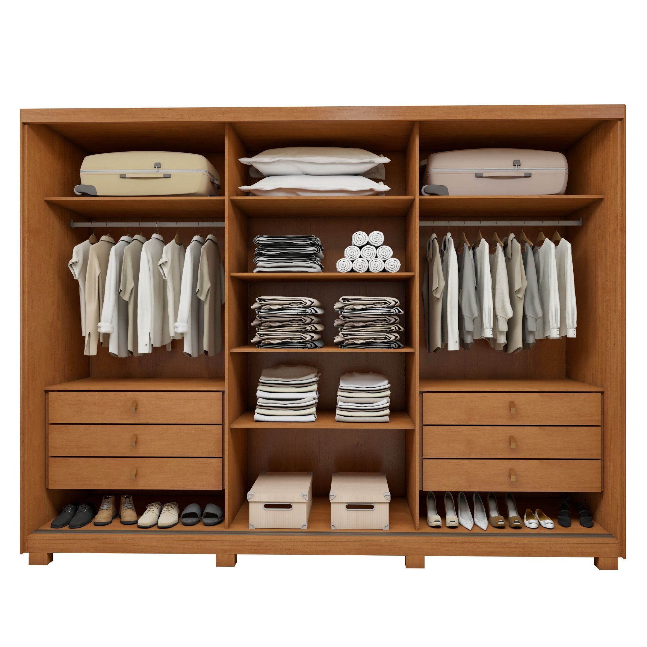 Guarda-Roupa Casal 3 Portas 6 Gavetas com Pés Ollie Yescasa 100% MDF Marrom Amêndoa Clean/Off White