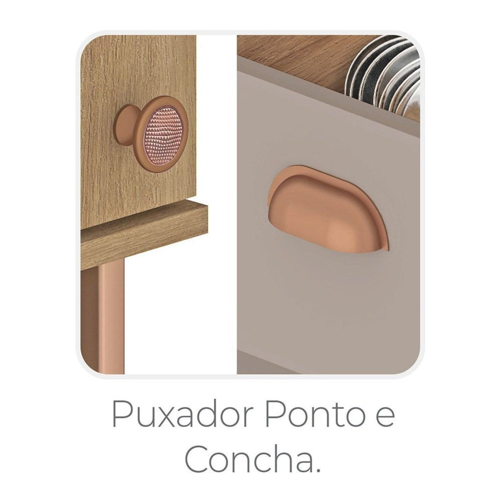 Cozinha Completa Modulada Marti Yescasa 5 Peças Torre Quente Balcão Pia Aéreo Mel/Fendi Cinza