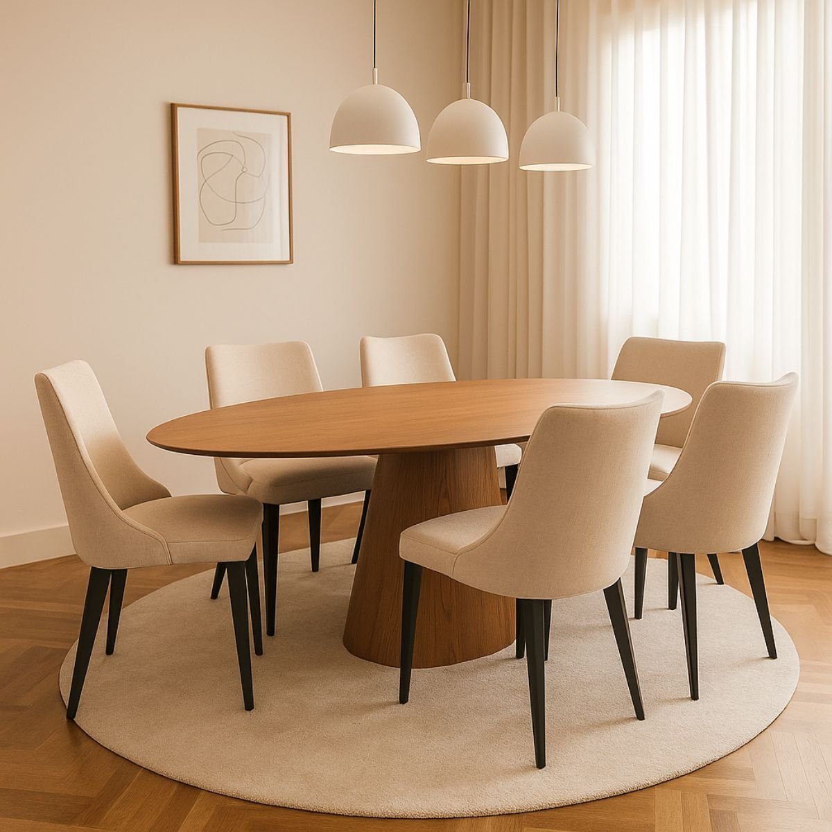 Mesa de Jantar Cone Oval 160x90cm Tampo Madeira Base Madeira Marrom