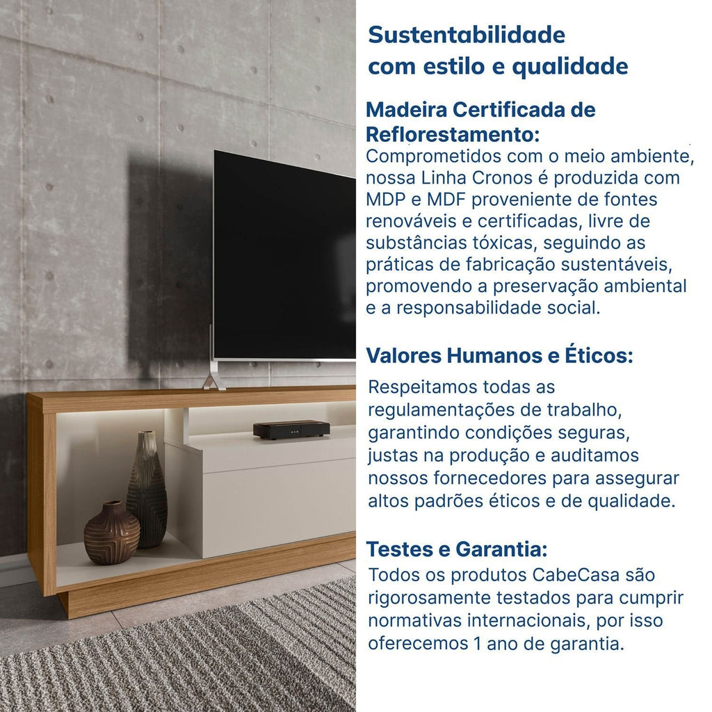 Rack para TV até 75 Polegadas com LED MDF 3 Portas Fita Cronos CabeCasa Off White