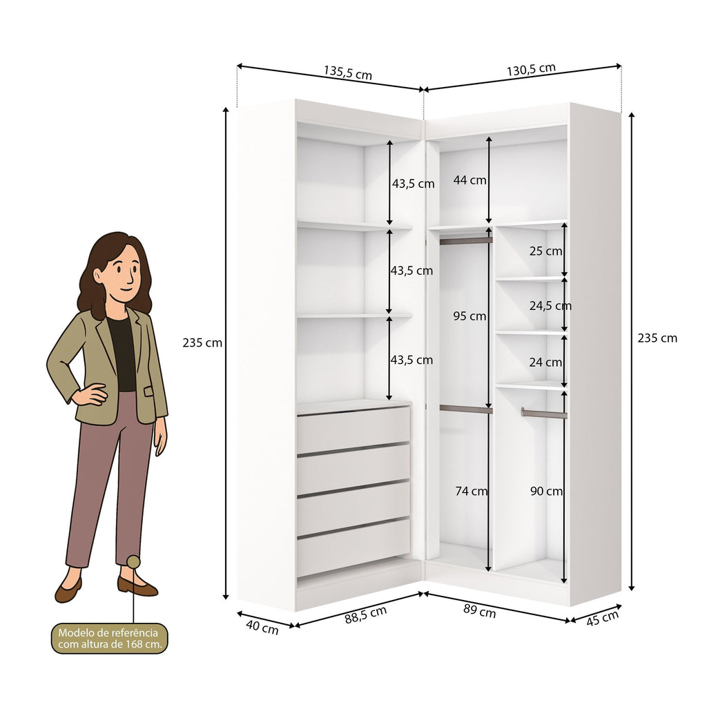 Guarda-Roupa Casal Canto 4 Portas 4 Gavetas Versatille Yescasa MDP Branco