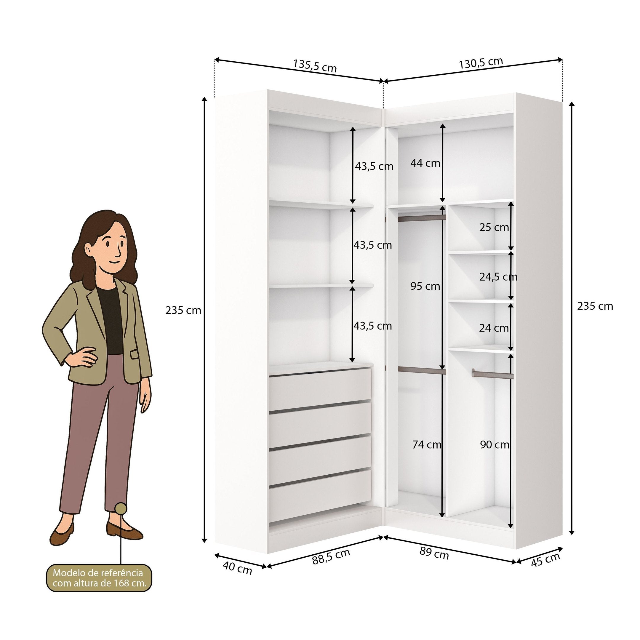 Guarda-Roupa Casal Canto 4 Portas 4 Gavetas Versatille Yescasa MDP Branco