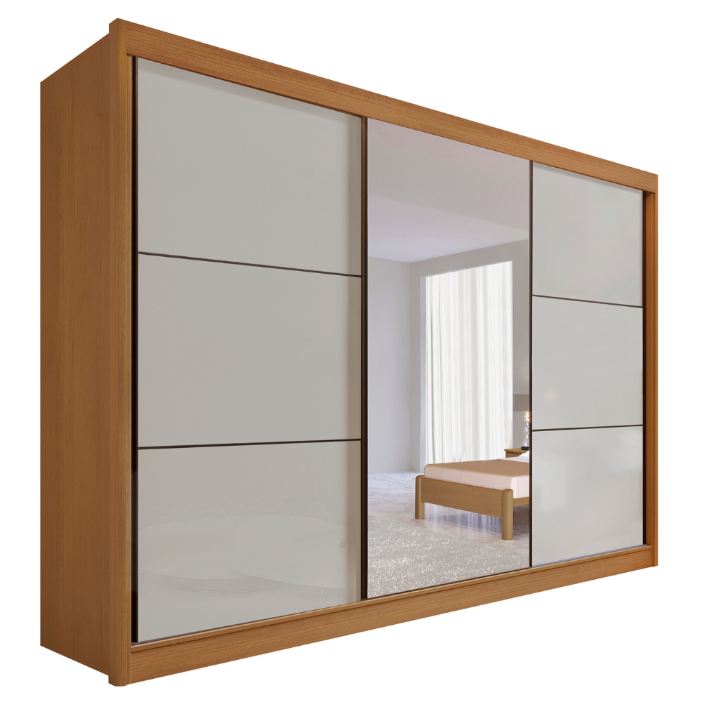 Guarda-Roupa Casal 3 Portas de Correr 6 Gavetas Miami D Doro 100% MDF Cinamomo/Off White