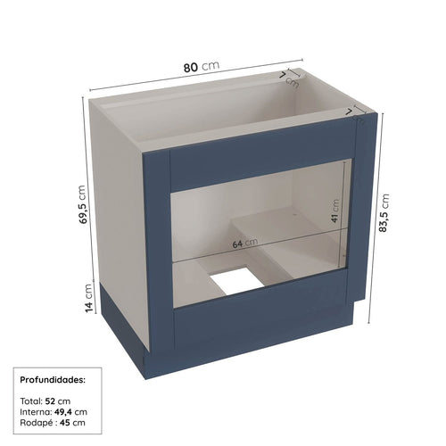 Balcão para Forno de Embutir 80cm sem Tampo Arizona CabeCasa MadeiraOriginals Azul/Branco