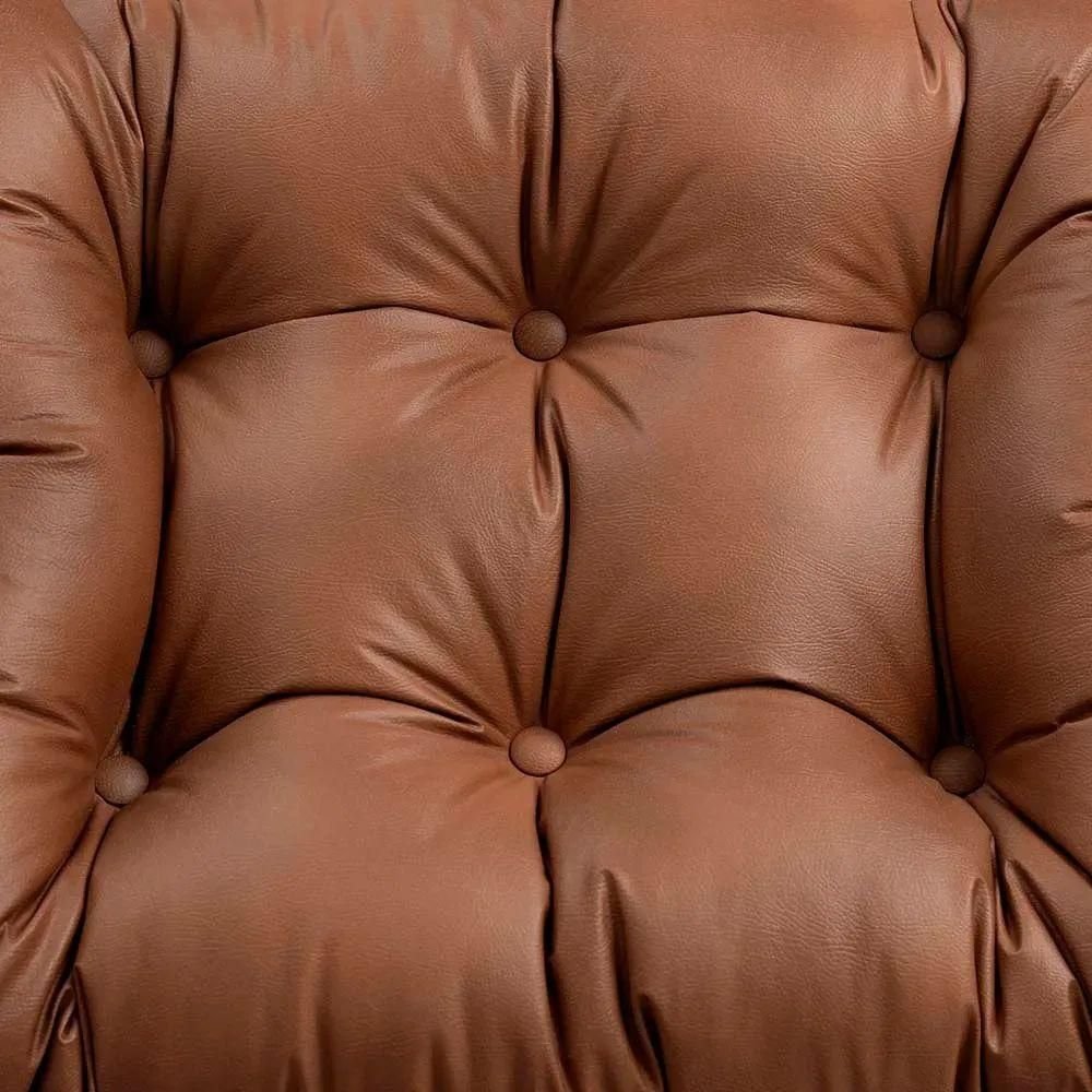 Kit Poltrona e Puff Costela Base Fixa Sintético Caramelo STRASO MÓVEIS