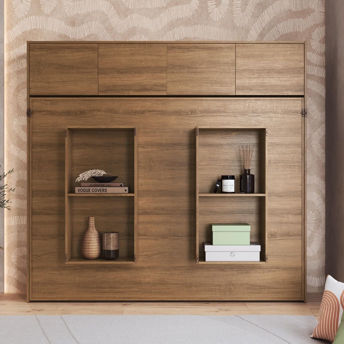 Cama Casal Articulável Horizontal com Portas 140 Hanover Yescasa Marrom/Mel