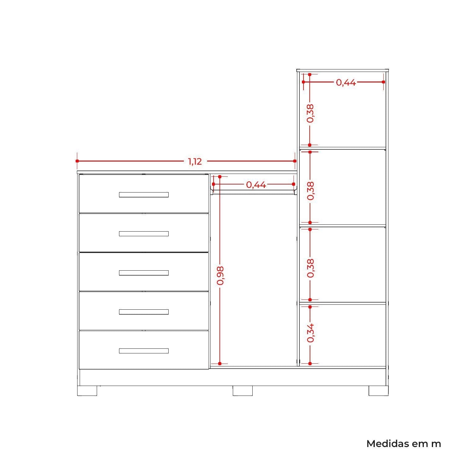 Cômoda para Quarto 5 Gavetas 2 Portas com Espelho New Master Albatroz Móveis Branco