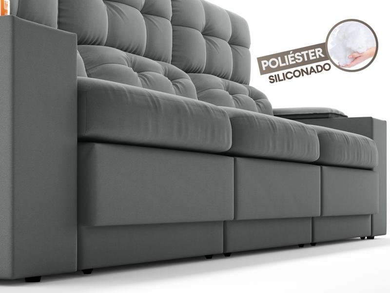 Sofá com Porta Copos e Carregador USB Eureka Velosuede Assento Retrátil e Reclinável NETSOFAS
