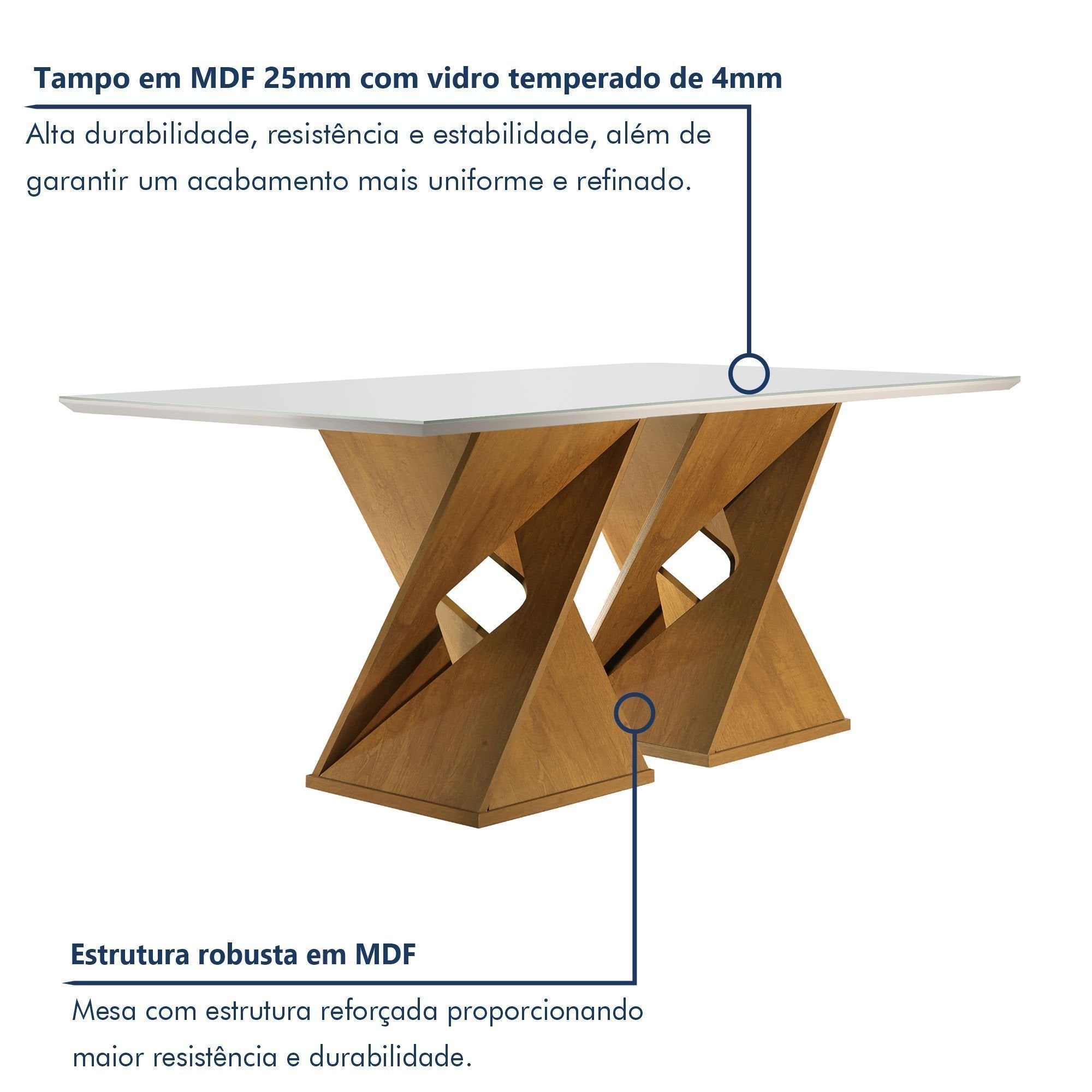 Conjunto Sala de Jantar Mesa Retangular Tampo Vidro/MDF com 8 Cadeiras Genova Smart Plus Cel Móveis