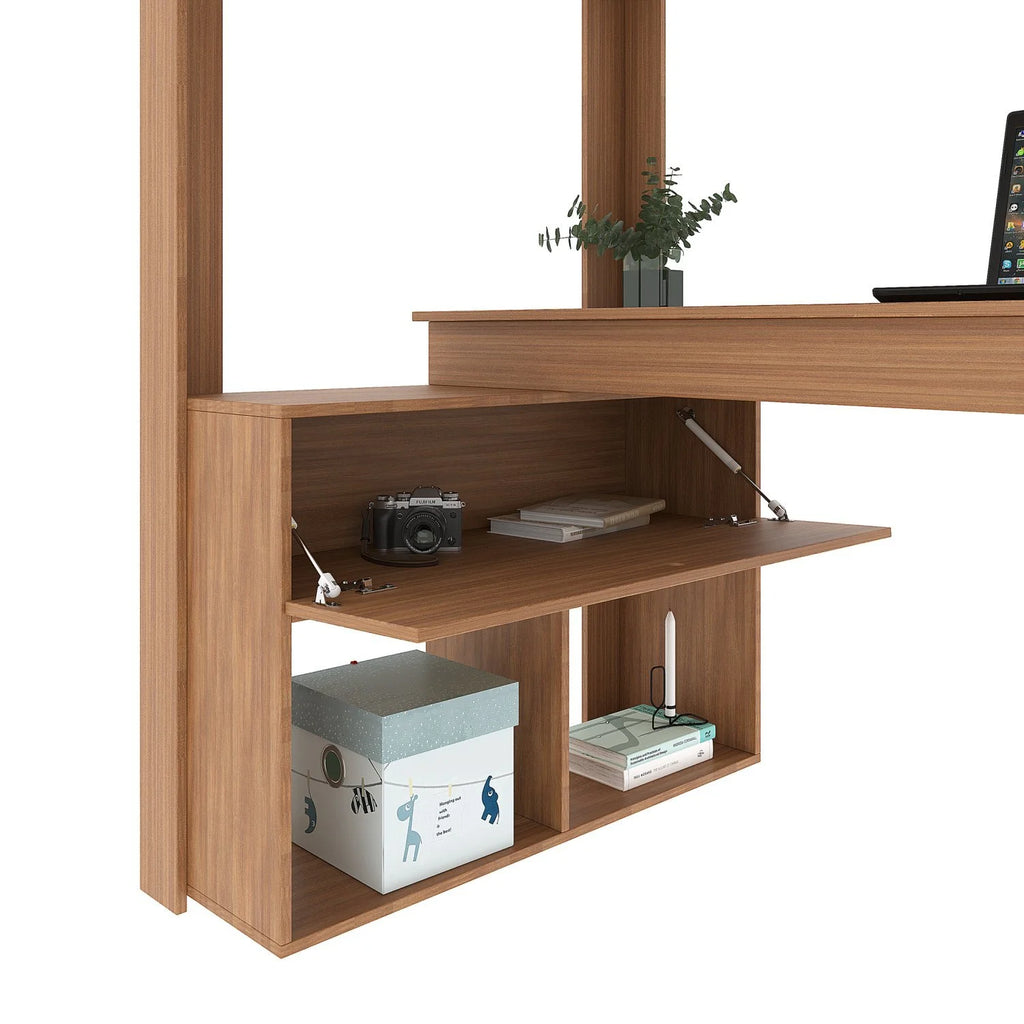 Cama Alta Beliche Office Solteiro Adulto com Escrivaninha Star Light Casatema Marrom/Freijó