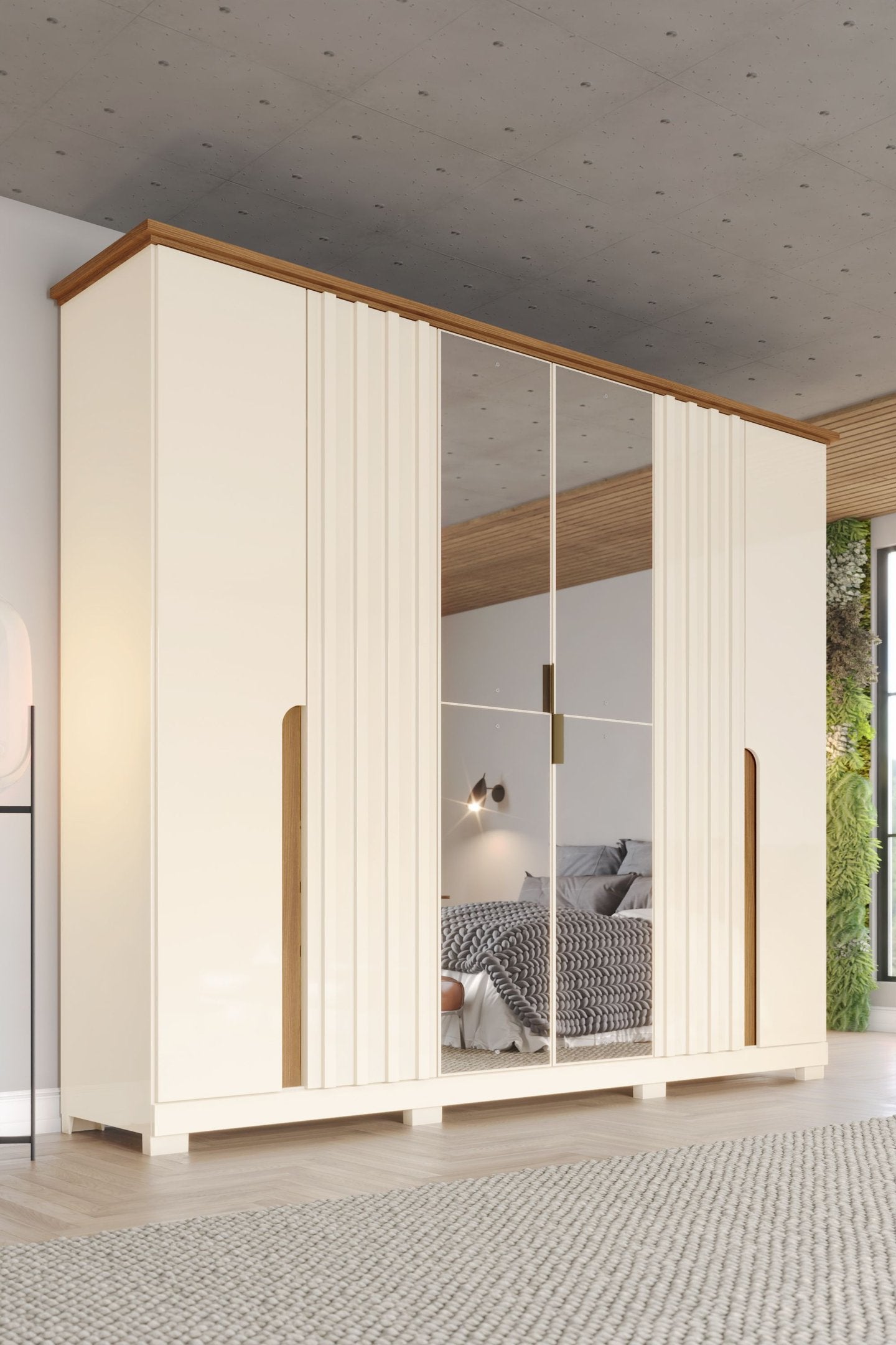 Guarda-Roupa Casal 6 Portas 6 Gavetas Napoli Henn 100% MDP Bege/Off White/Nature