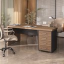 Escrivaninha Mesa Escritório Tamburato 4 Gavetas Lado Direito 180cm Marrom/Charuto/Preto Artany